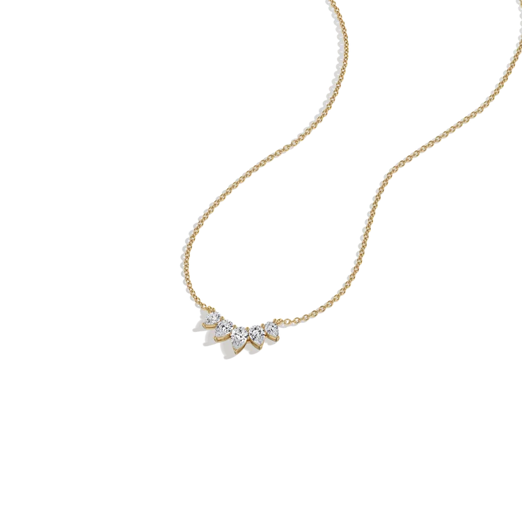 Cluster Pear Cut Diamond Arc Necklace | Solid Gold Curved Fan Pendant | Wedding Jewelry