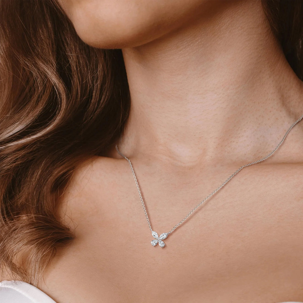 Delicate Marquise  Pear Diamond Butterfly Pendant Necklace | 14K Gold Elegant Jewelry For Women