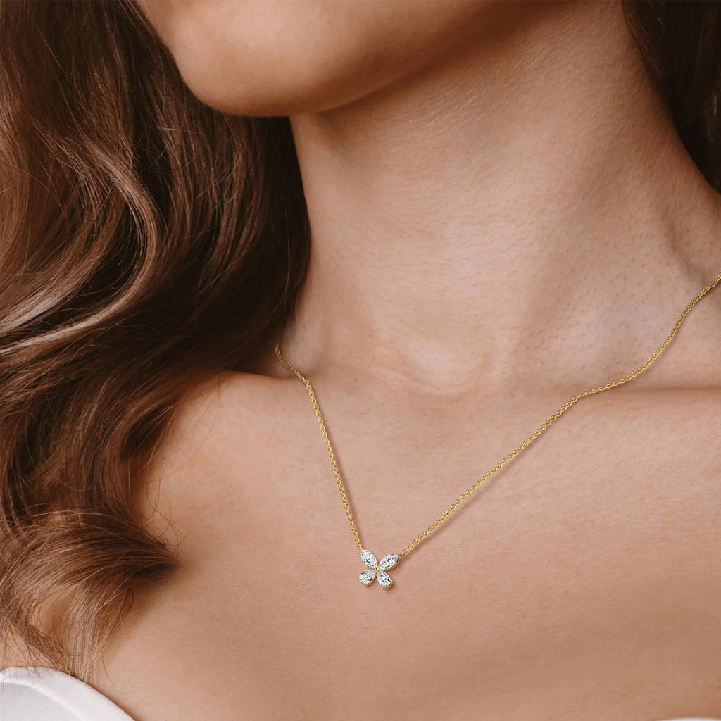 Delicate Marquise  Pear Diamond Butterfly Pendant Necklace | 14K Gold Elegant Jewelry For Women