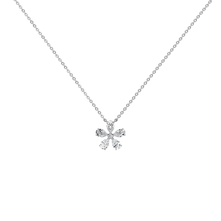 Pear Cut Diamond Floral Cluster Pendant Necklace in White Gold | Bridal & Anniversary Gift