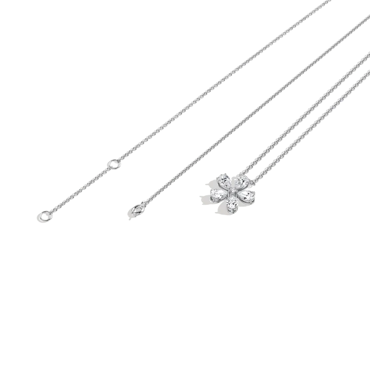Pear Cut Diamond Floral Cluster Pendant Necklace in White Gold | Bridal & Anniversary Gift