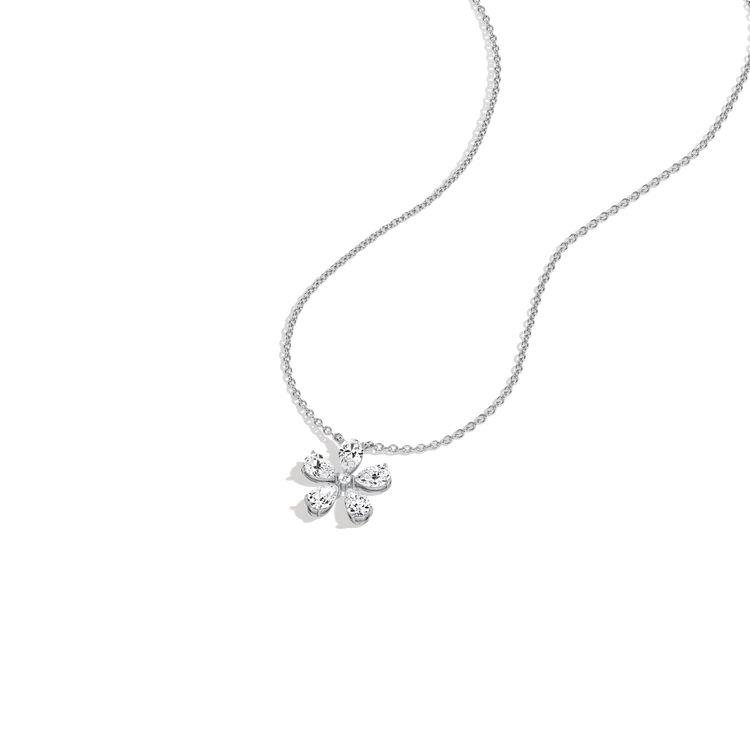 Pear Cut Diamond Floral Cluster Pendant Necklace in White Gold | Bridal & Anniversary Gift