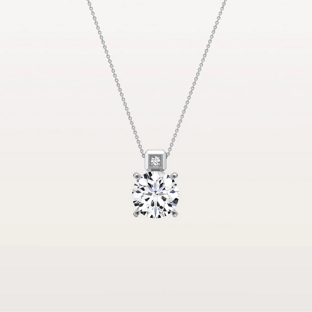 Unique Round Solitaire Diamond Pendant Necklace with Bezel Accent Bail | Everyday Solitaire Pendant Necklace