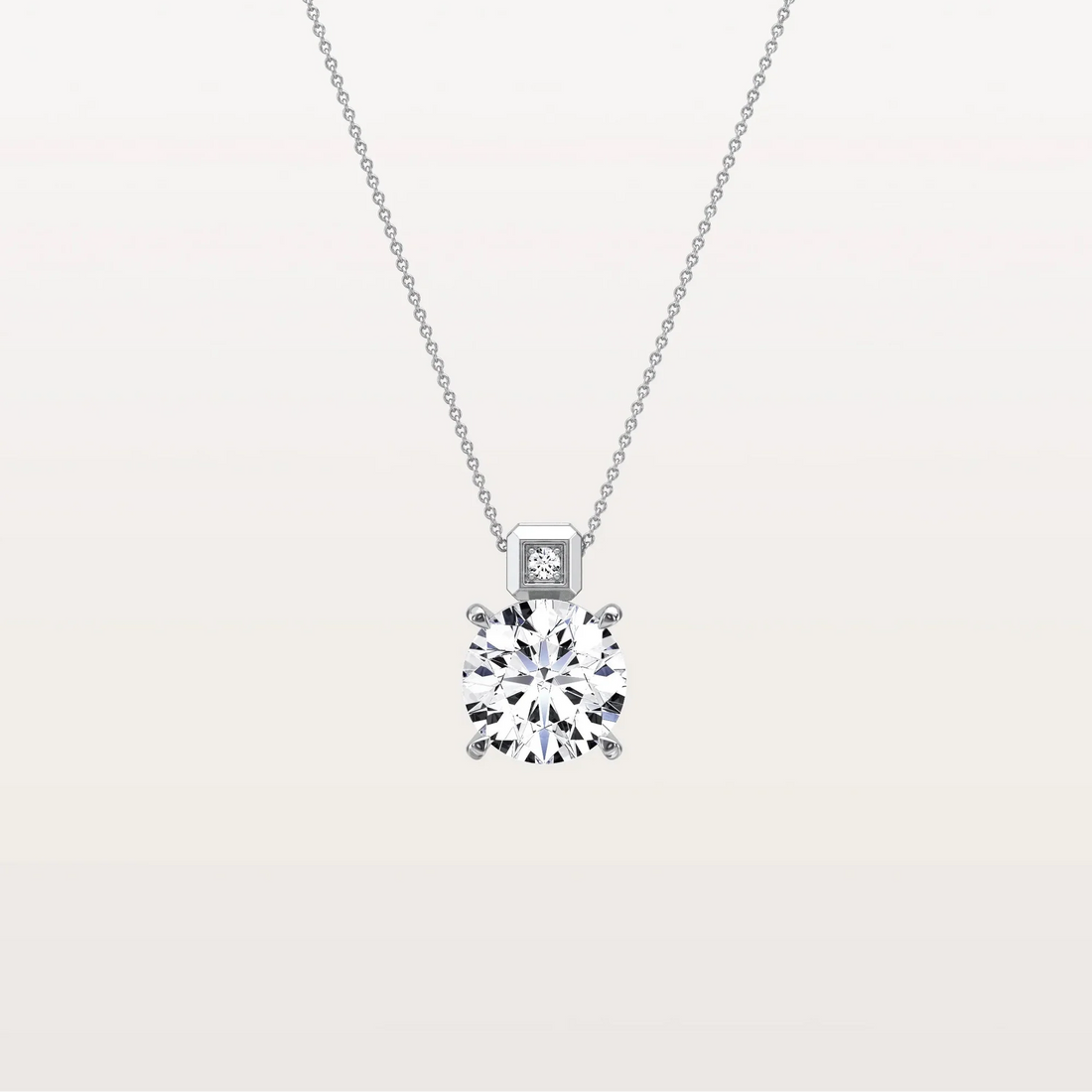 Unique Round Solitaire Diamond Pendant Necklace with Bezel Accent Bail | Everyday Solitaire Pendant Necklace