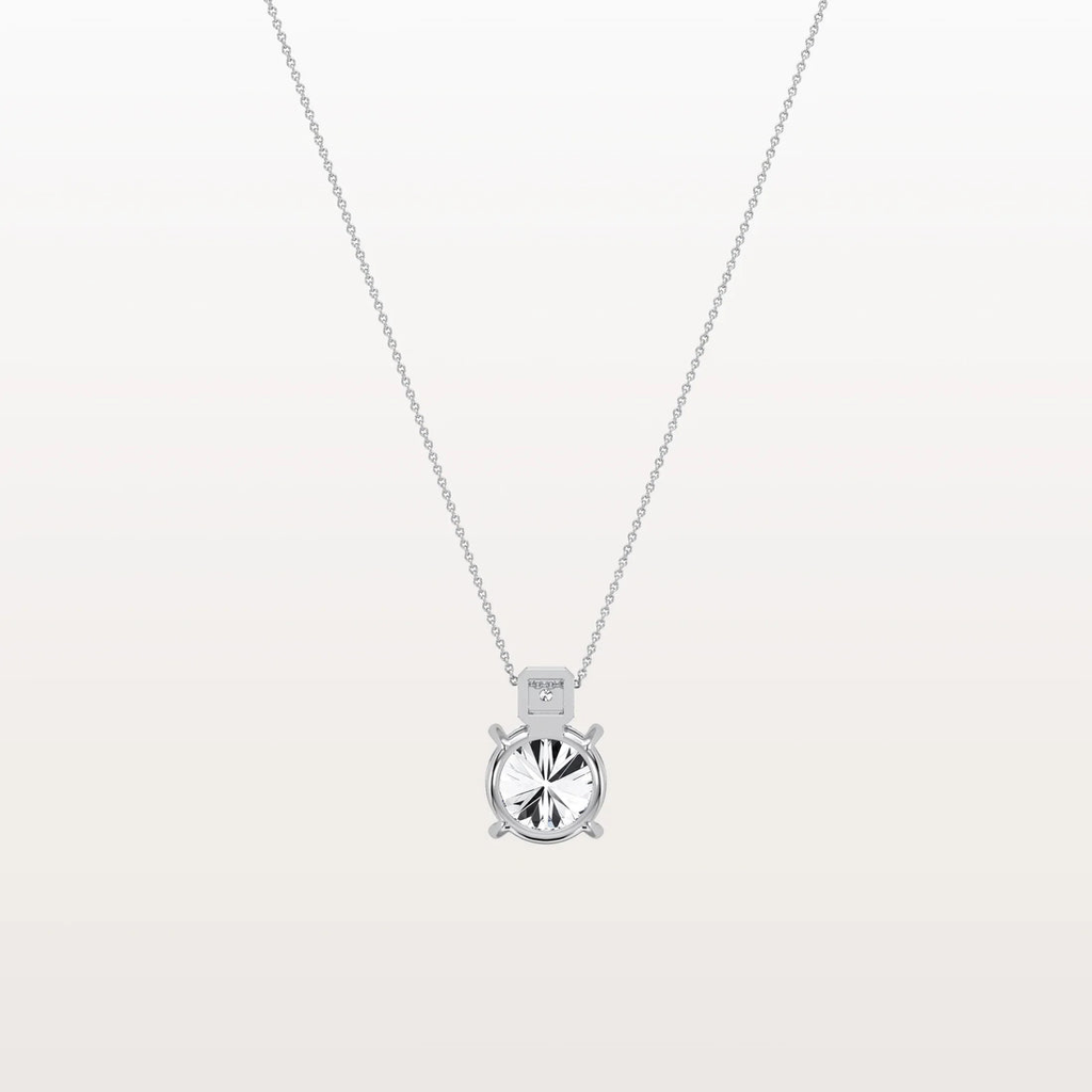 Unique Round Solitaire Diamond Pendant Necklace with Bezel Accent Bail | Everyday Solitaire Pendant Necklace