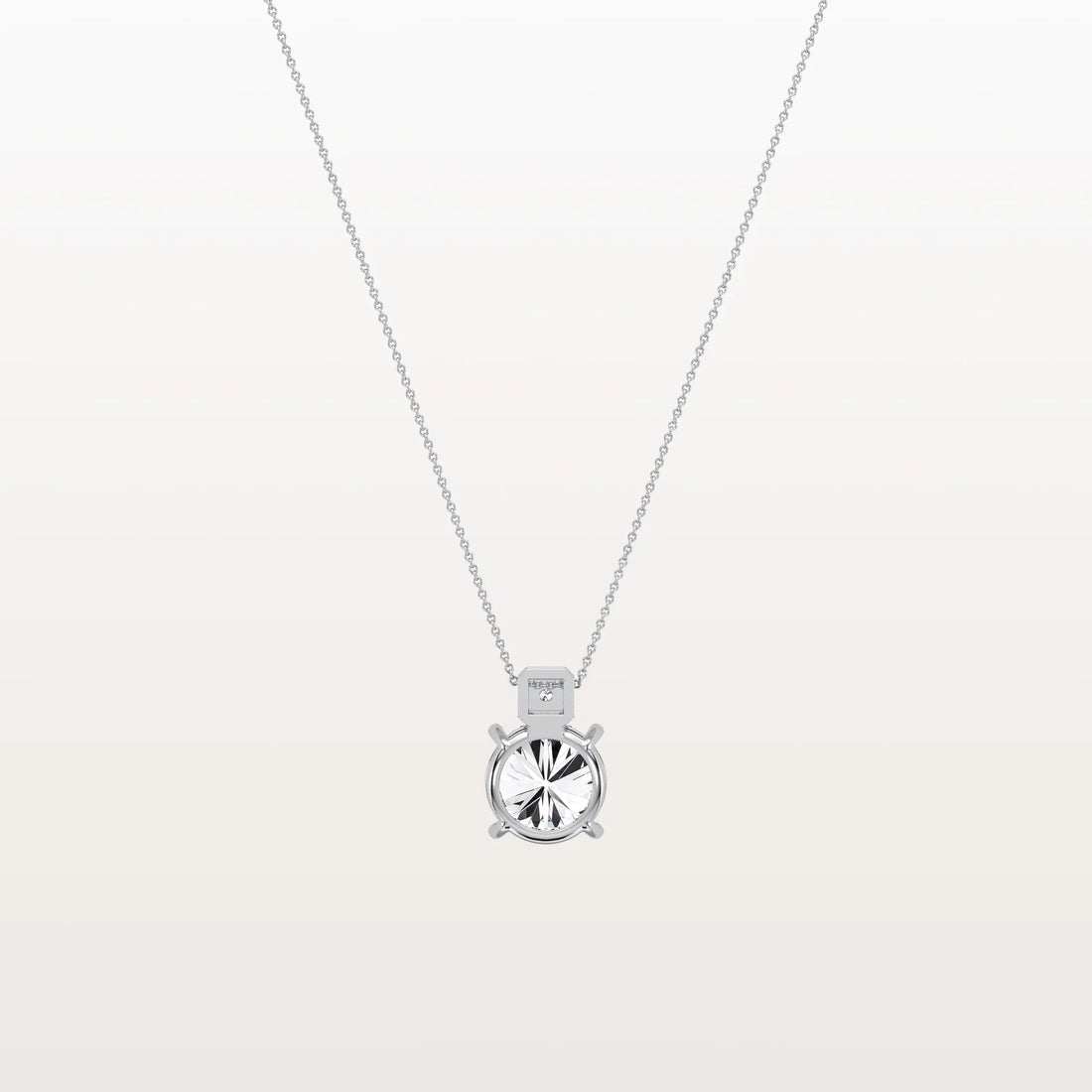 Unique Round Solitaire Diamond Pendant Necklace with Bezel Accent Bail | Everyday Solitaire Pendant Necklace