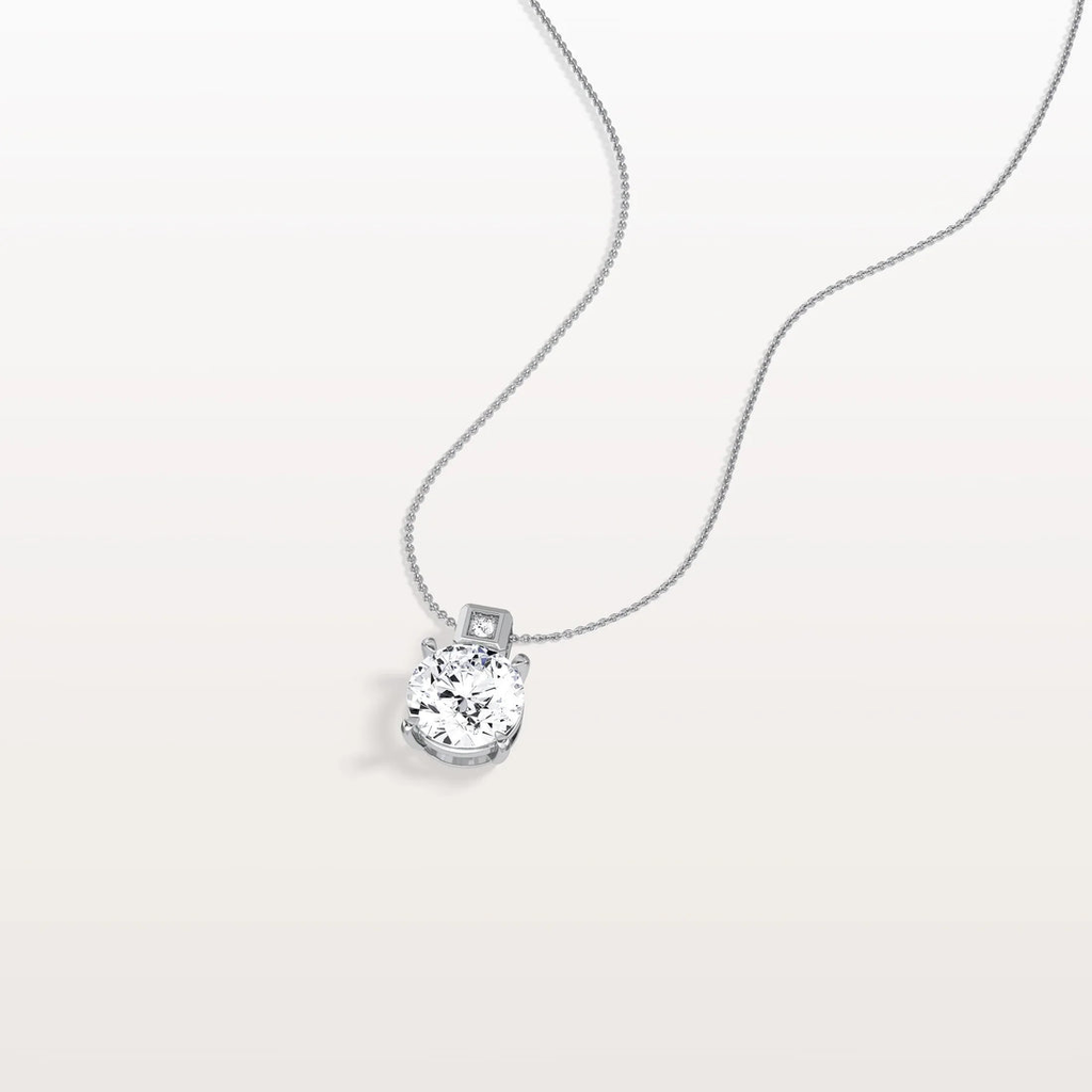 Unique Round Solitaire Diamond Pendant Necklace with Bezel Accent Bail | Everyday Solitaire Pendant Necklace