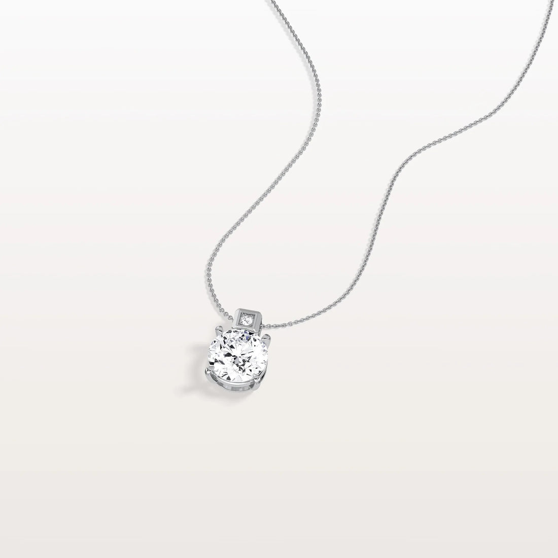 Unique Round Solitaire Diamond Pendant Necklace with Bezel Accent Bail | Everyday Solitaire Pendant Necklace