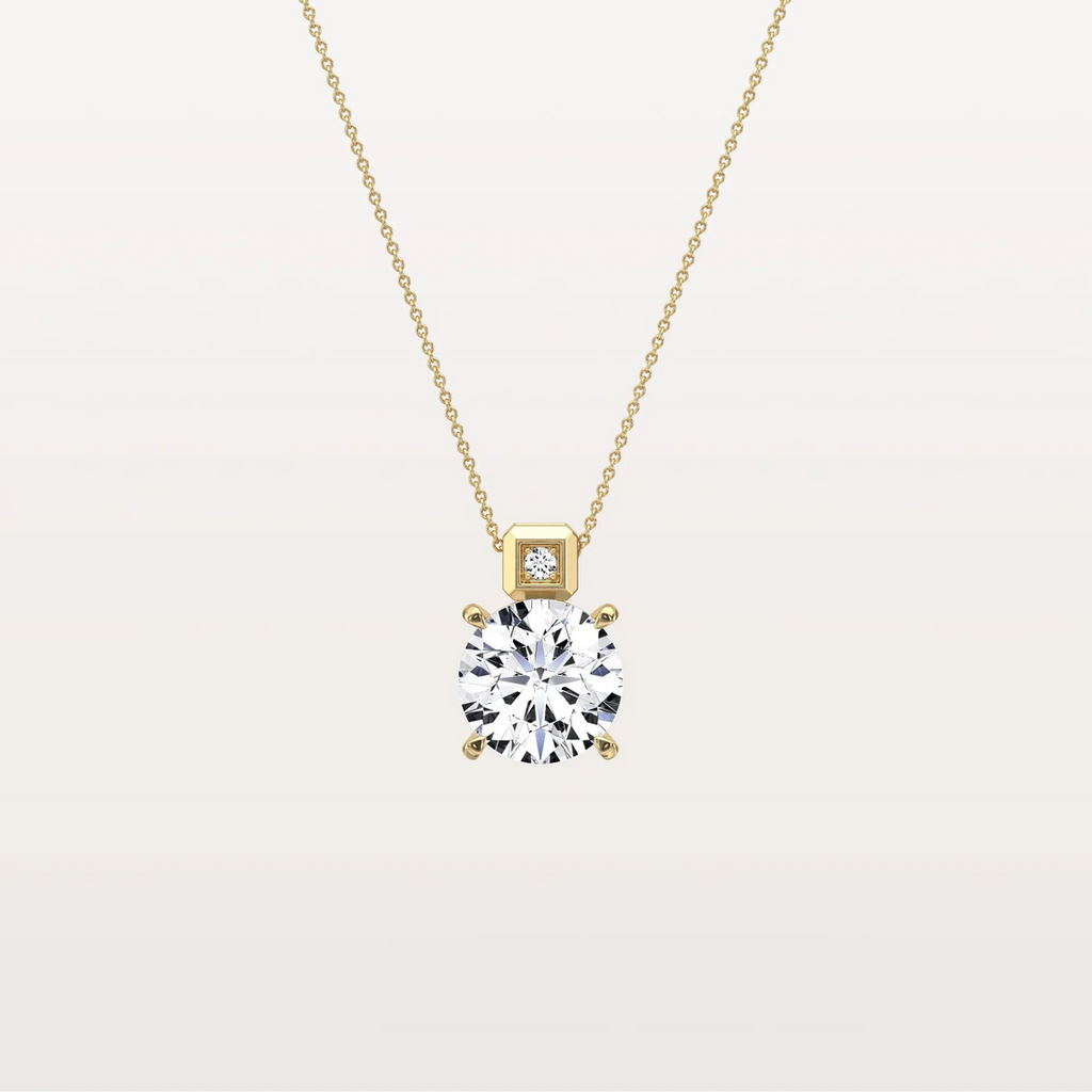 Unique Round Solitaire Diamond Pendant Necklace with Bezel Accent Bail | Everyday Solitaire Pendant Necklace