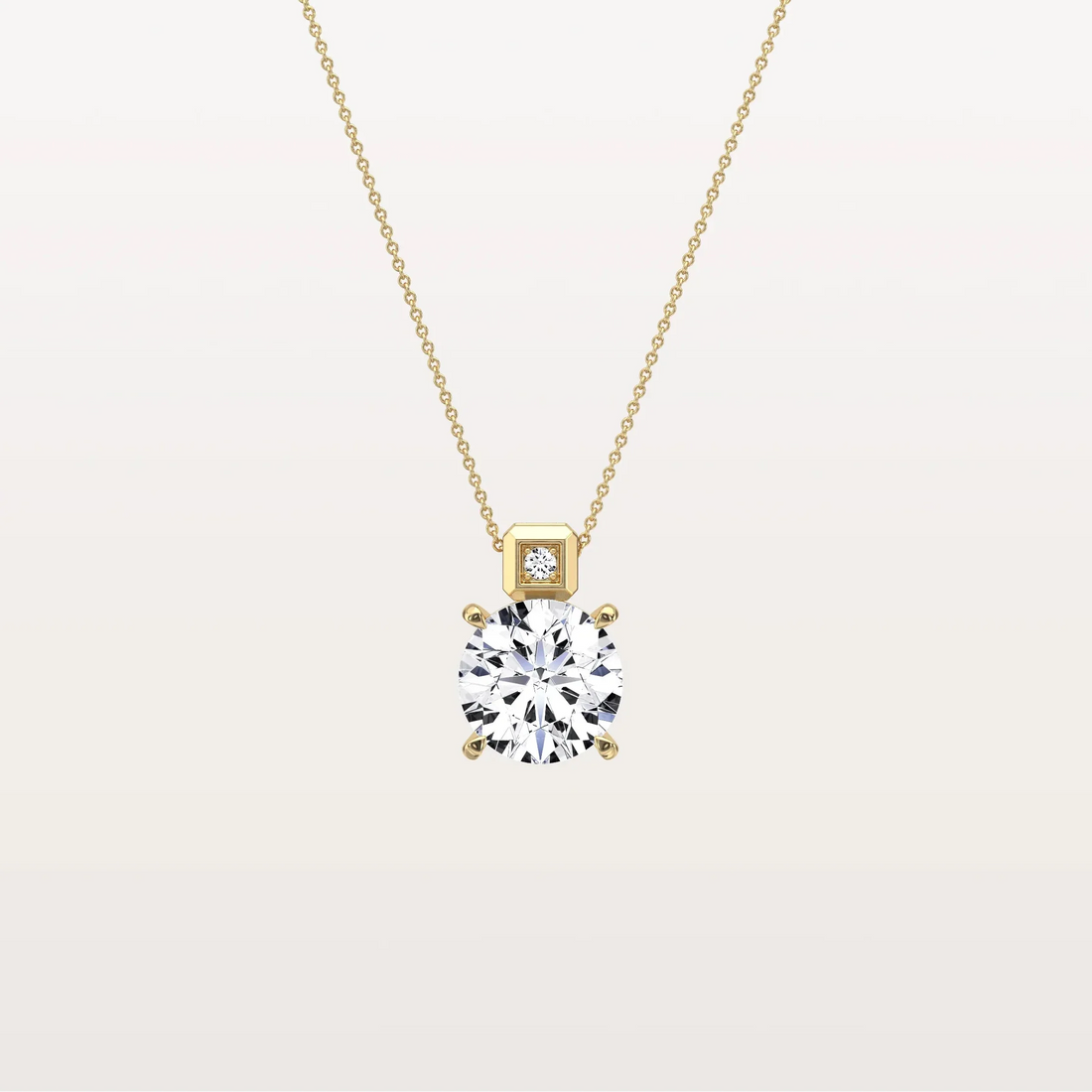 Unique Round Solitaire Diamond Pendant Necklace with Bezel Accent Bail | Everyday Solitaire Pendant Necklace