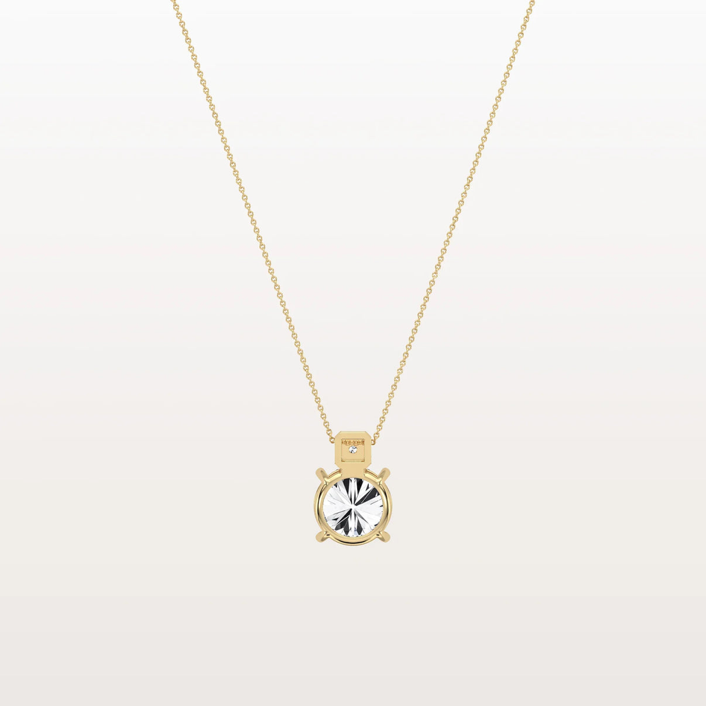 Unique Round Solitaire Diamond Pendant Necklace with Bezel Accent Bail | Everyday Solitaire Pendant Necklace