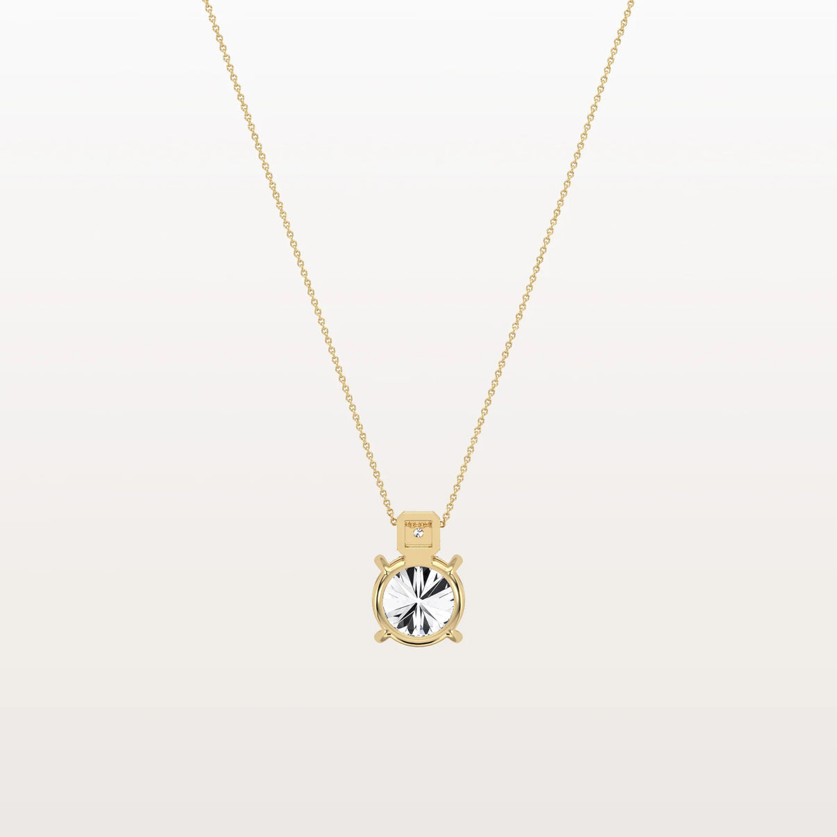 Unique Round Solitaire Diamond Pendant Necklace with Bezel Accent Bail | Everyday Solitaire Pendant Necklace