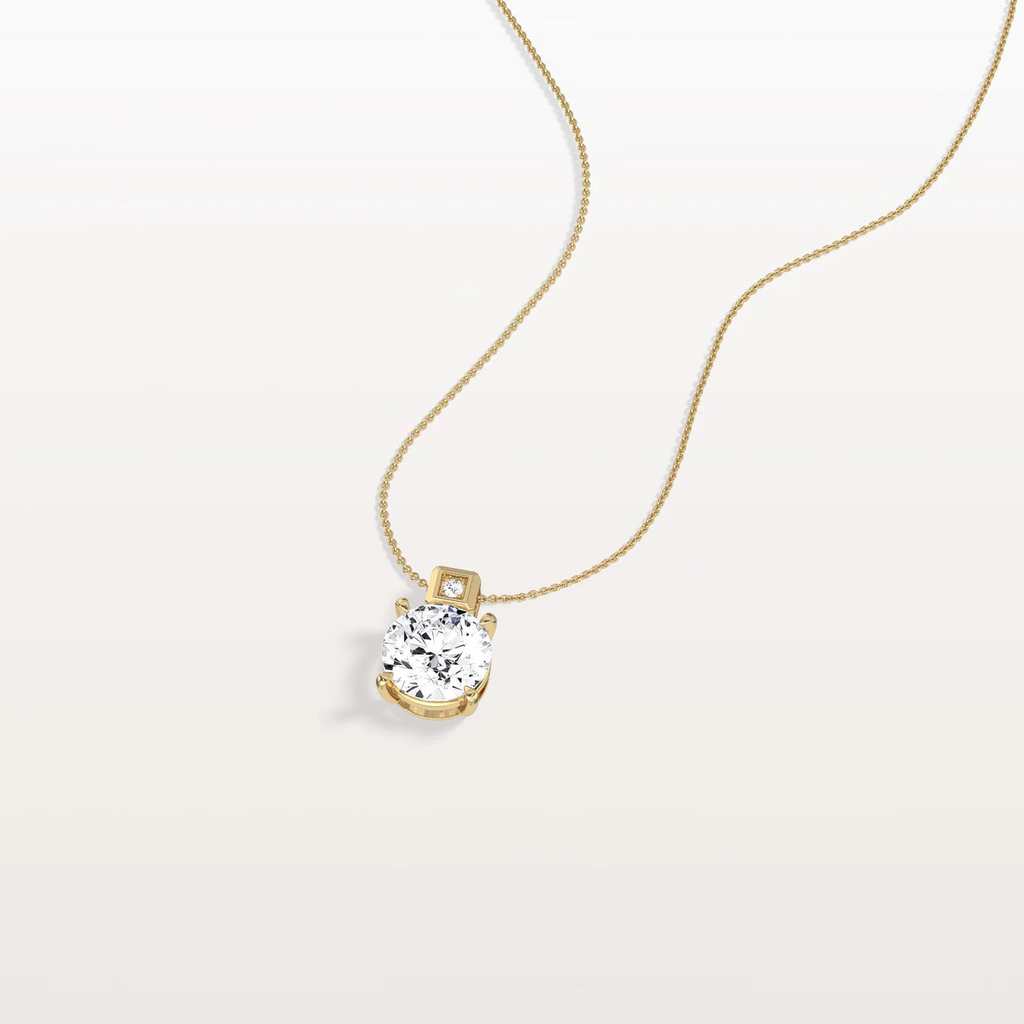 Unique Round Solitaire Diamond Pendant Necklace with Bezel Accent Bail | Everyday Solitaire Pendant Necklace
