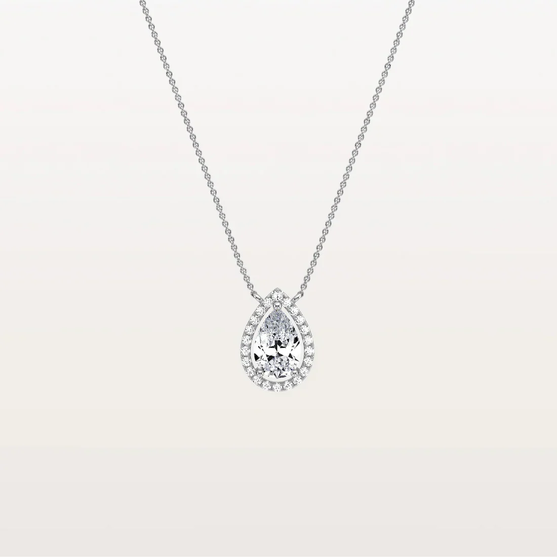 Pear Diamond Solitaire Pendant Necklace | Classic Halo Solid Gold | Gift For Her