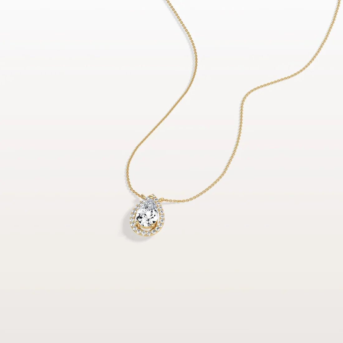 Pear Diamond Solitaire Pendant Necklace | Classic Halo Solid Gold | Gift For Her