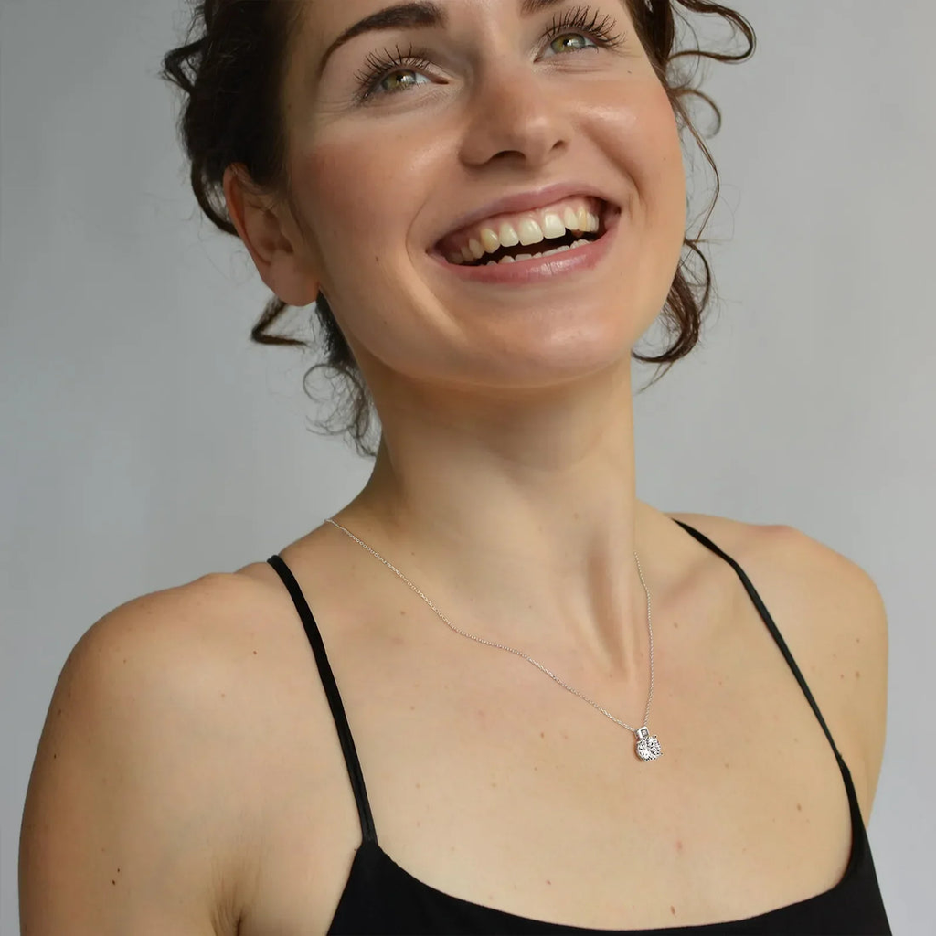 Unique Round Solitaire Diamond Pendant Necklace with Bezel Accent Bail | Everyday Solitaire Pendant Necklace