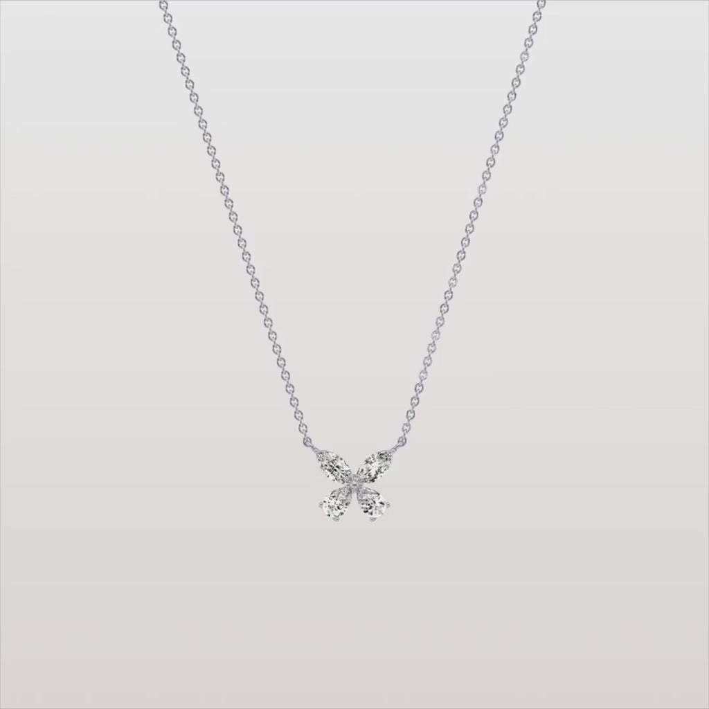 Delicate Marquise  Pear Diamond Butterfly Pendant Necklace | 14K Gold Elegant Jewelry For Women