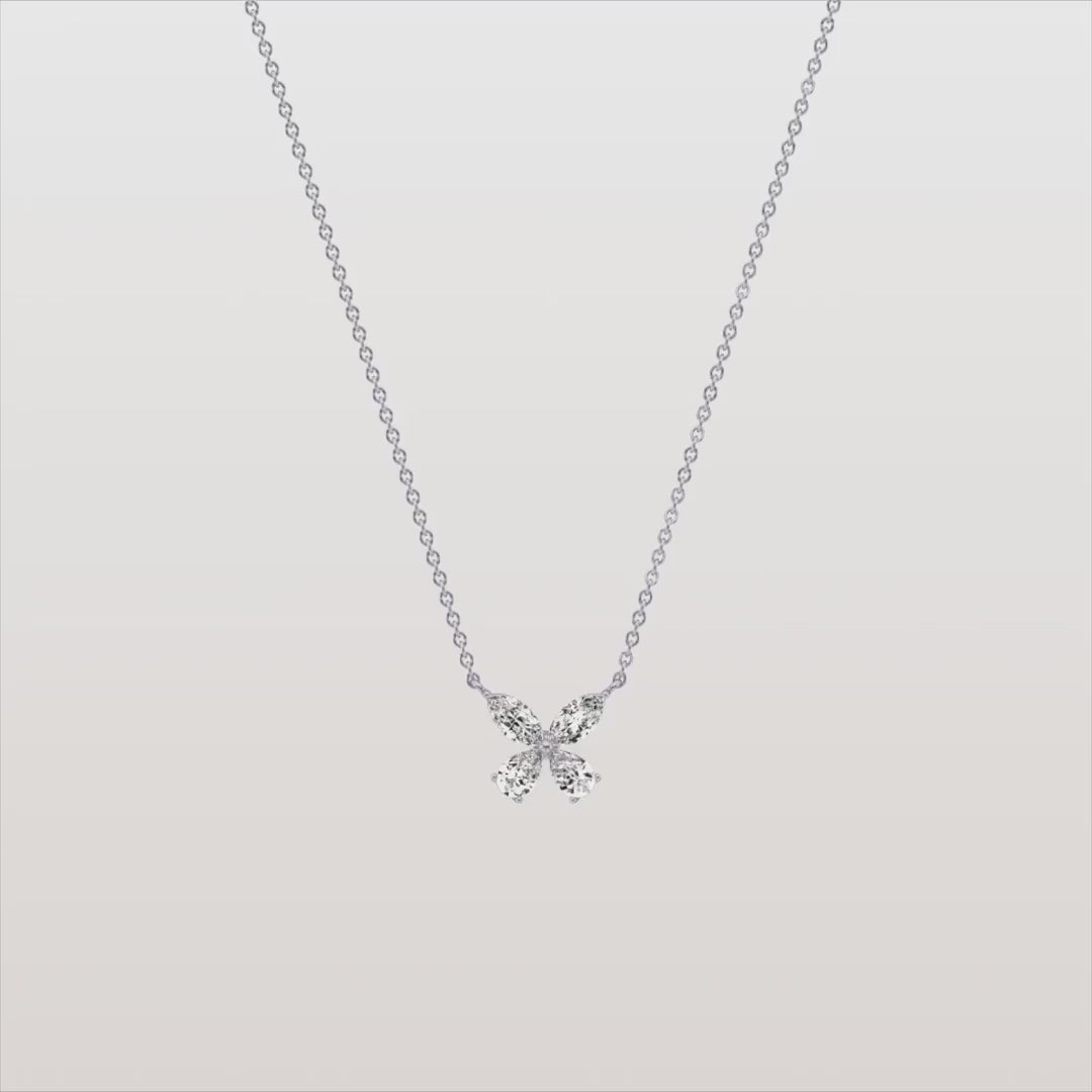 Delicate Marquise  Pear Diamond Butterfly Pendant Necklace | 14K Gold Elegant Jewelry For Women