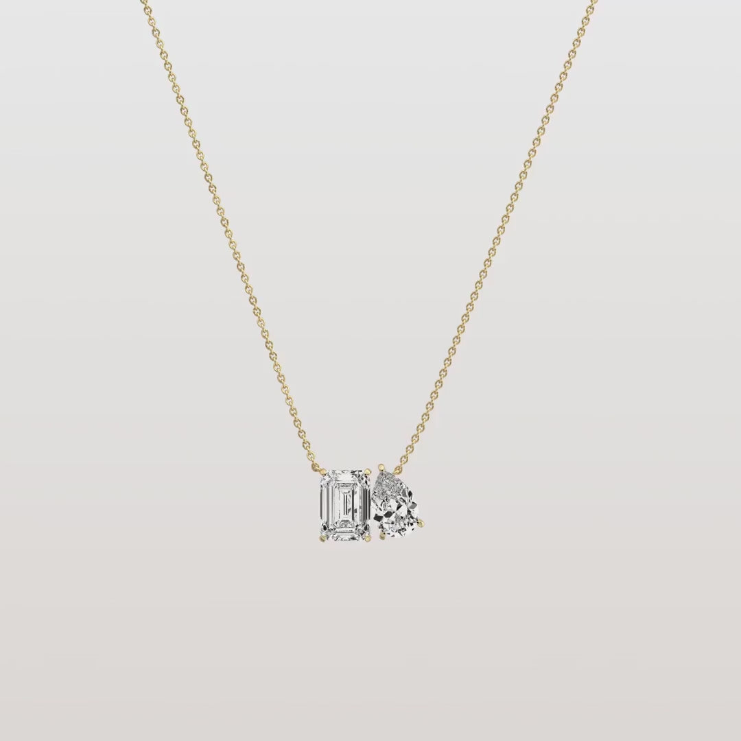 Antique Toi et Moi Emerald & Pear Cut Diamond Station Pendant Necklace | minimalist two stone jewelry