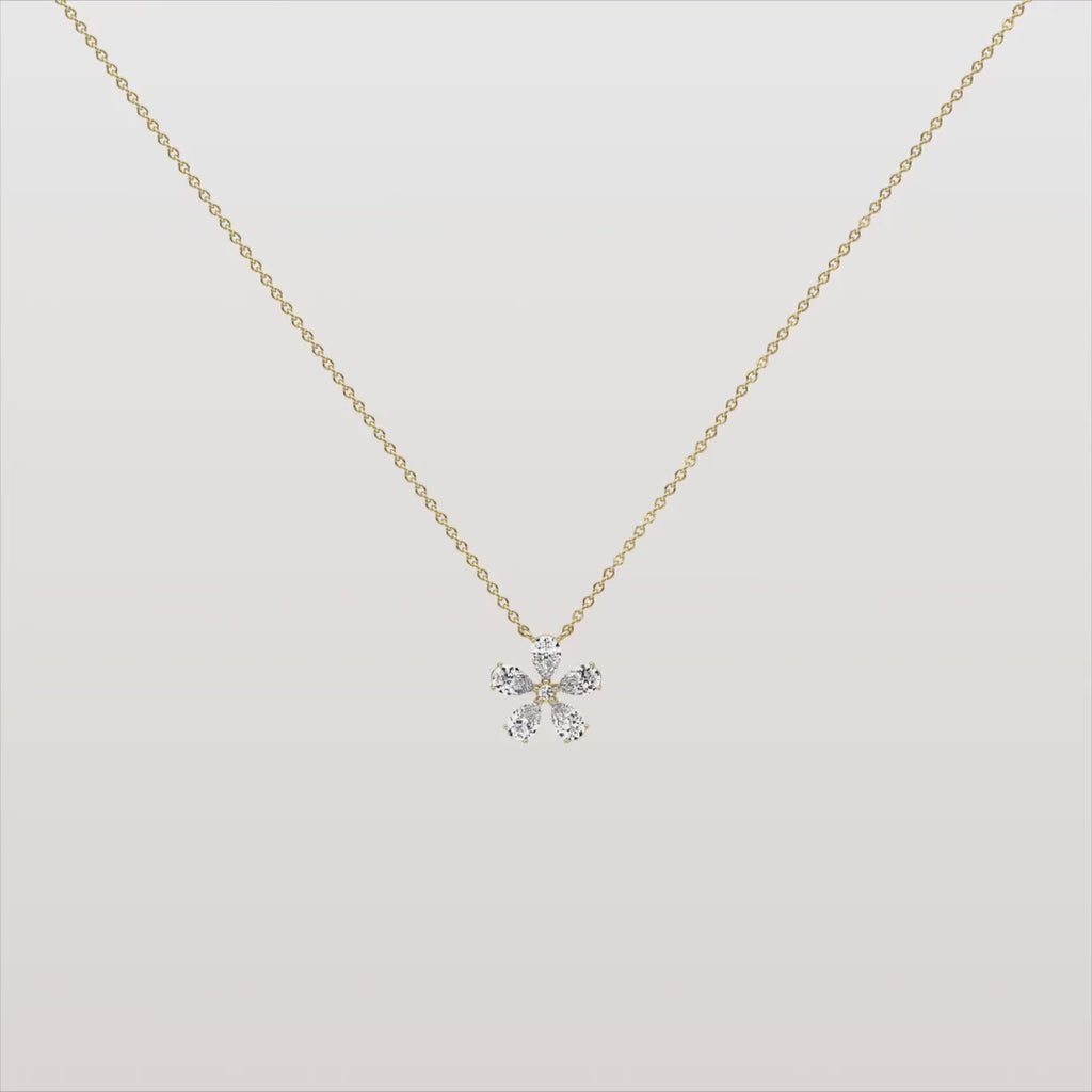 Pear Cut Diamond Floral Cluster Pendant Necklace in White Gold | Bridal & Anniversary Gift