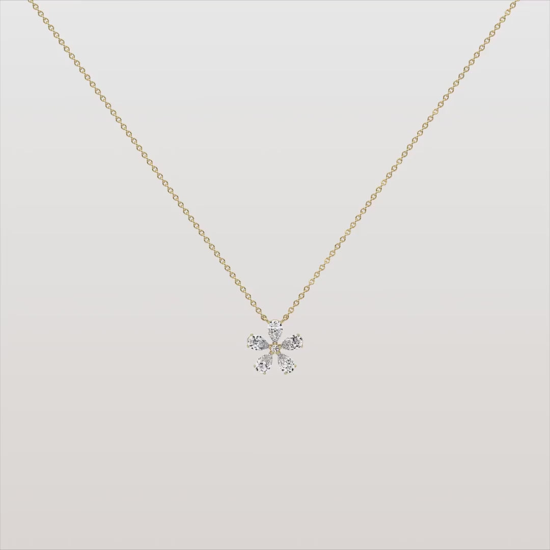 Pear Cut Diamond Floral Cluster Pendant Necklace in White Gold | Bridal & Anniversary Gift