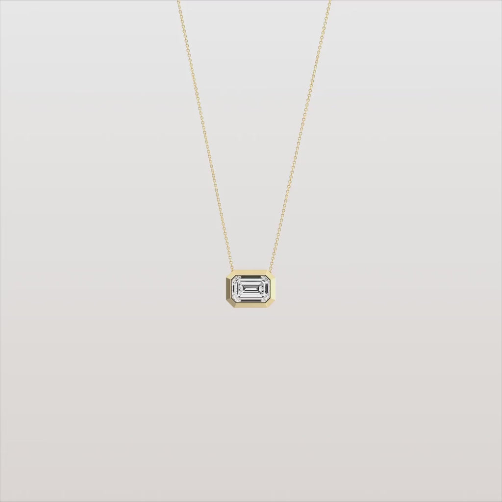 Horizontal Bezel Set Emerald Cut Diamond Solitaire Station Pendant Necklace | Gift For Her