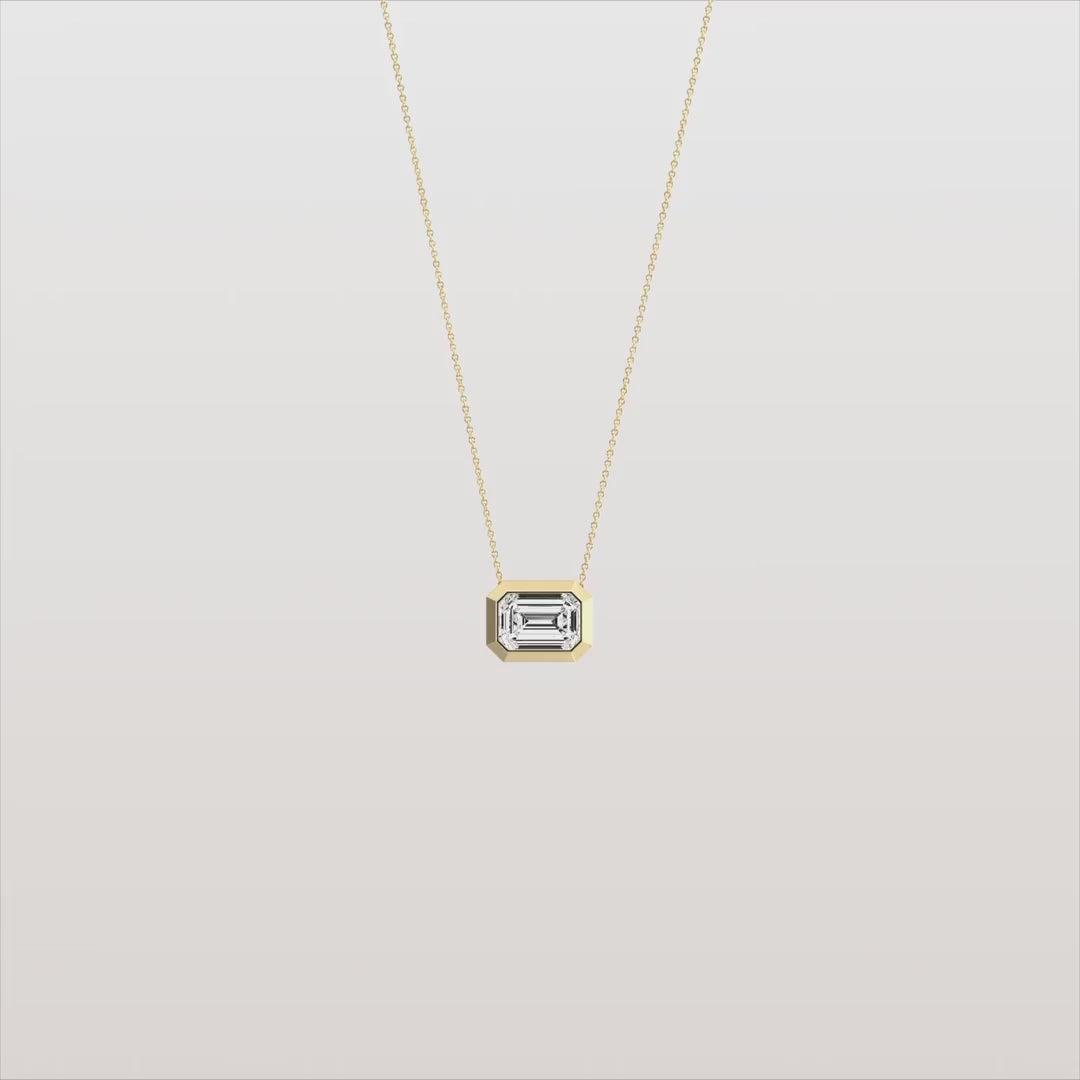 Horizontal Bezel Set Emerald Cut Diamond Solitaire Station Pendant Necklace | Gift For Her