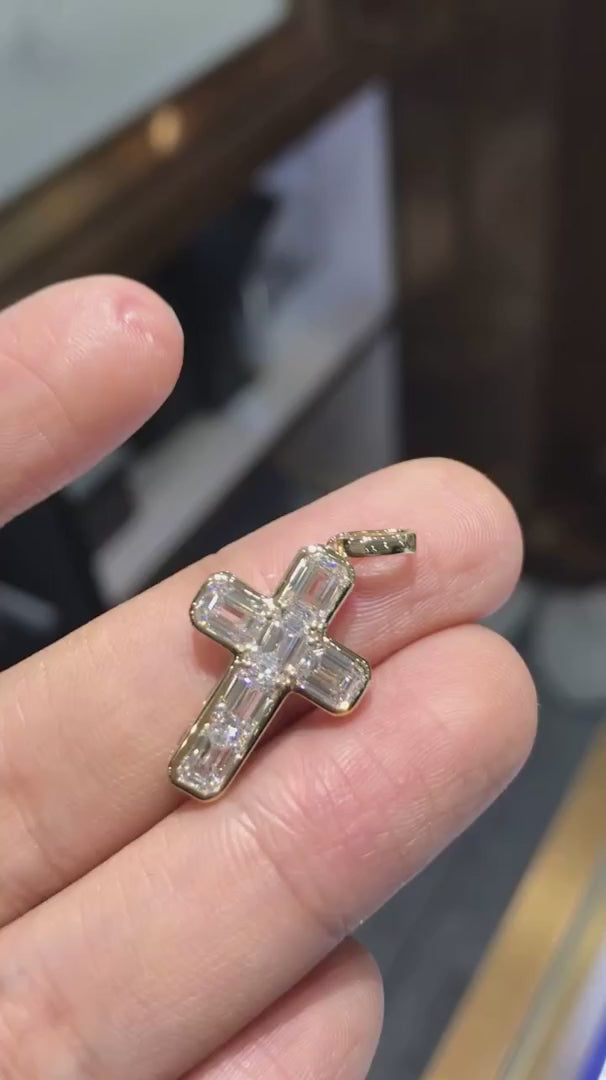 Baguette and Round Diamond Cross Pendant Necklace | Classic Religious Cross Pendant |  Birthday Gift