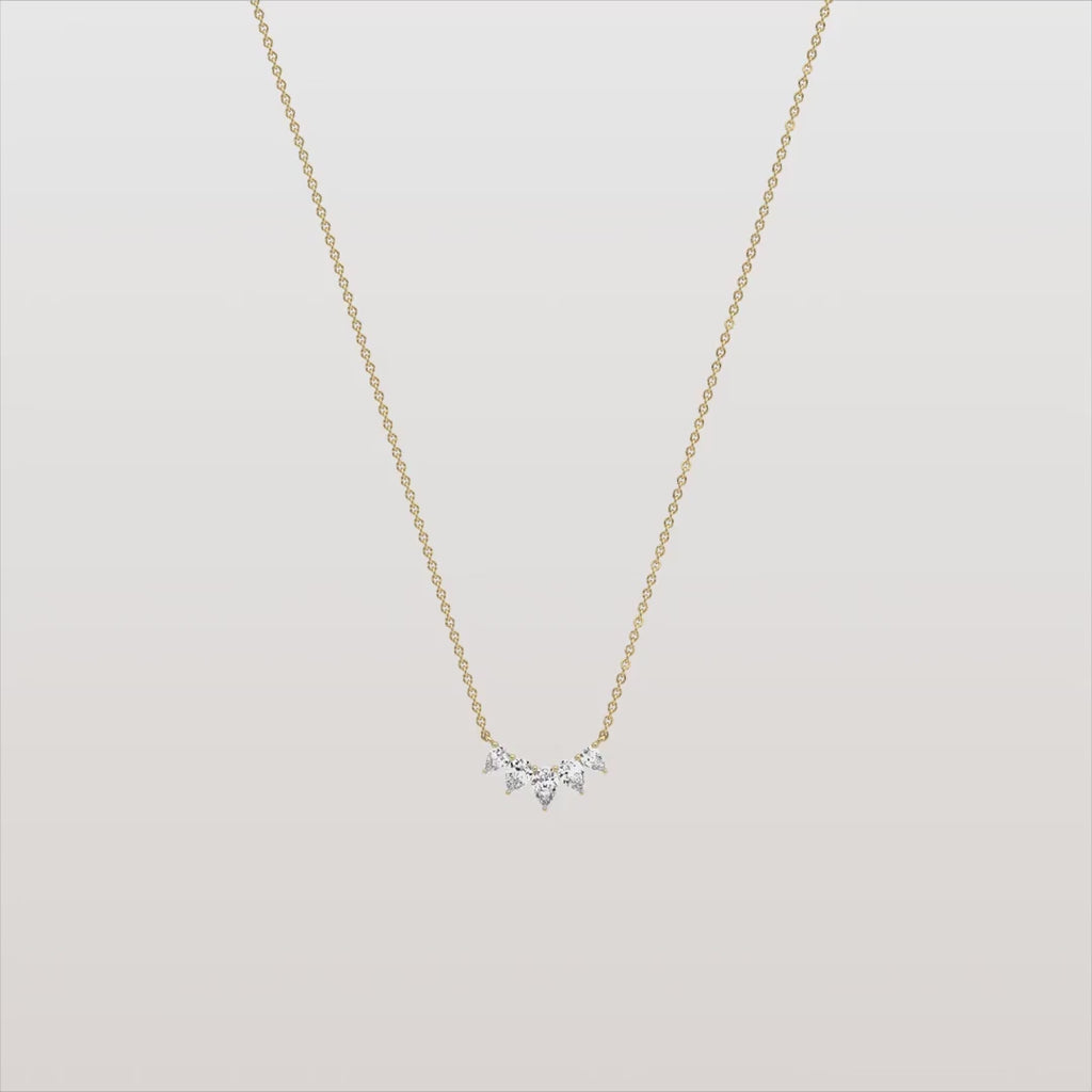 Cluster Pear Cut Diamond Arc Necklace | Solid Gold Curved Fan Pendant | Wedding Jewelry