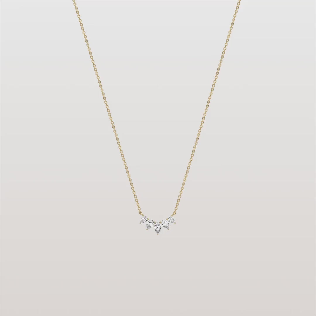 Cluster Pear Cut Diamond Arc Necklace | Solid Gold Curved Fan Pendant | Wedding Jewelry