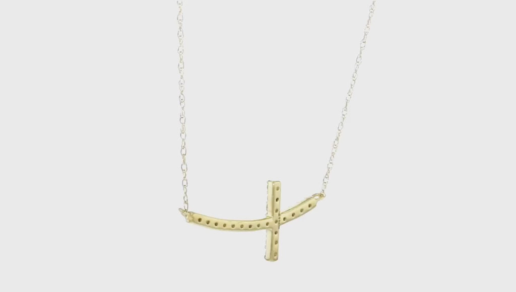 Curved Sideways Horizontal Cross Diamond Necklace Necklace |  Anniversary Gift