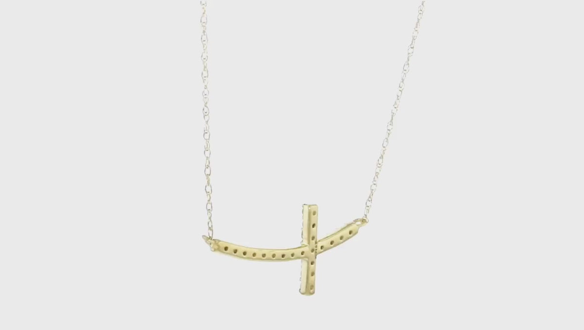 Curved Sideways Horizontal Cross Diamond Necklace Necklace |  Anniversary Gift