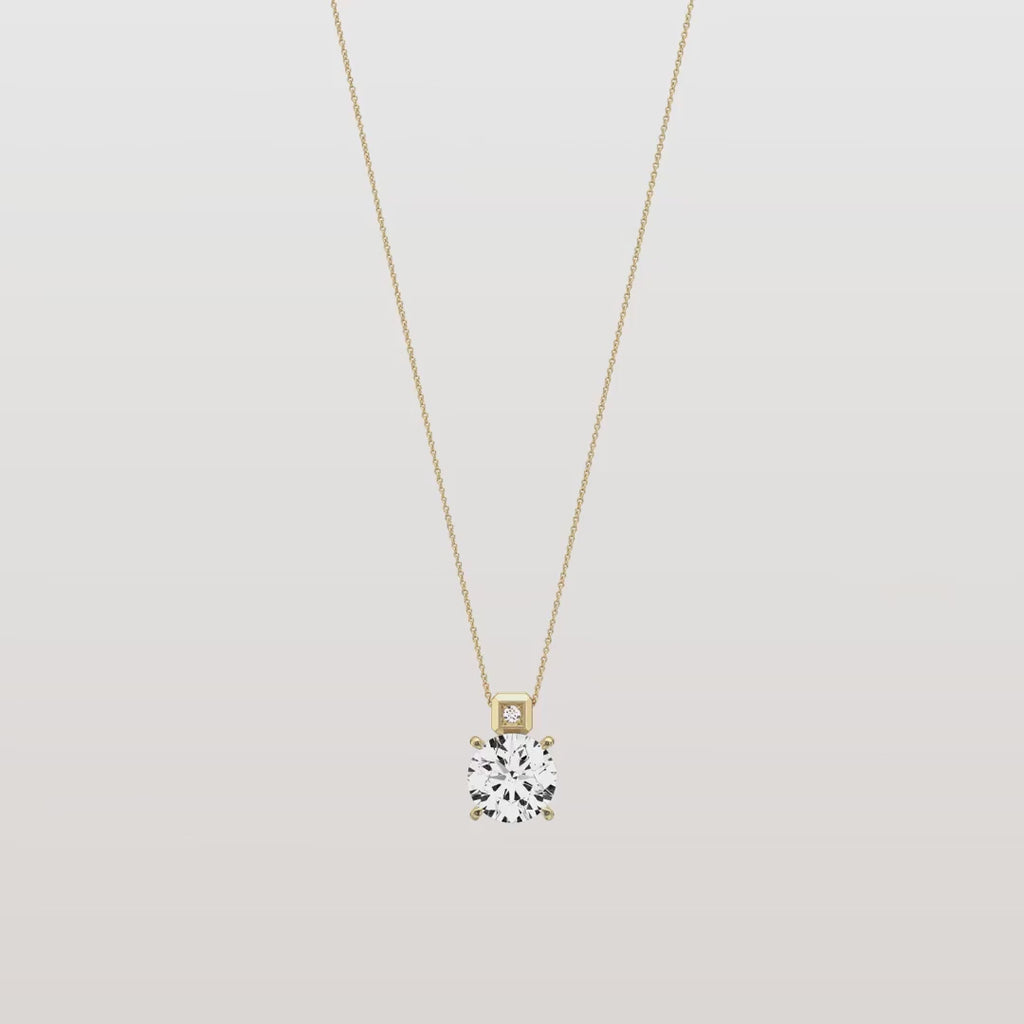 Unique Round Solitaire Diamond Pendant Necklace with Bezel Accent Bail | Everyday Solitaire Pendant Necklace