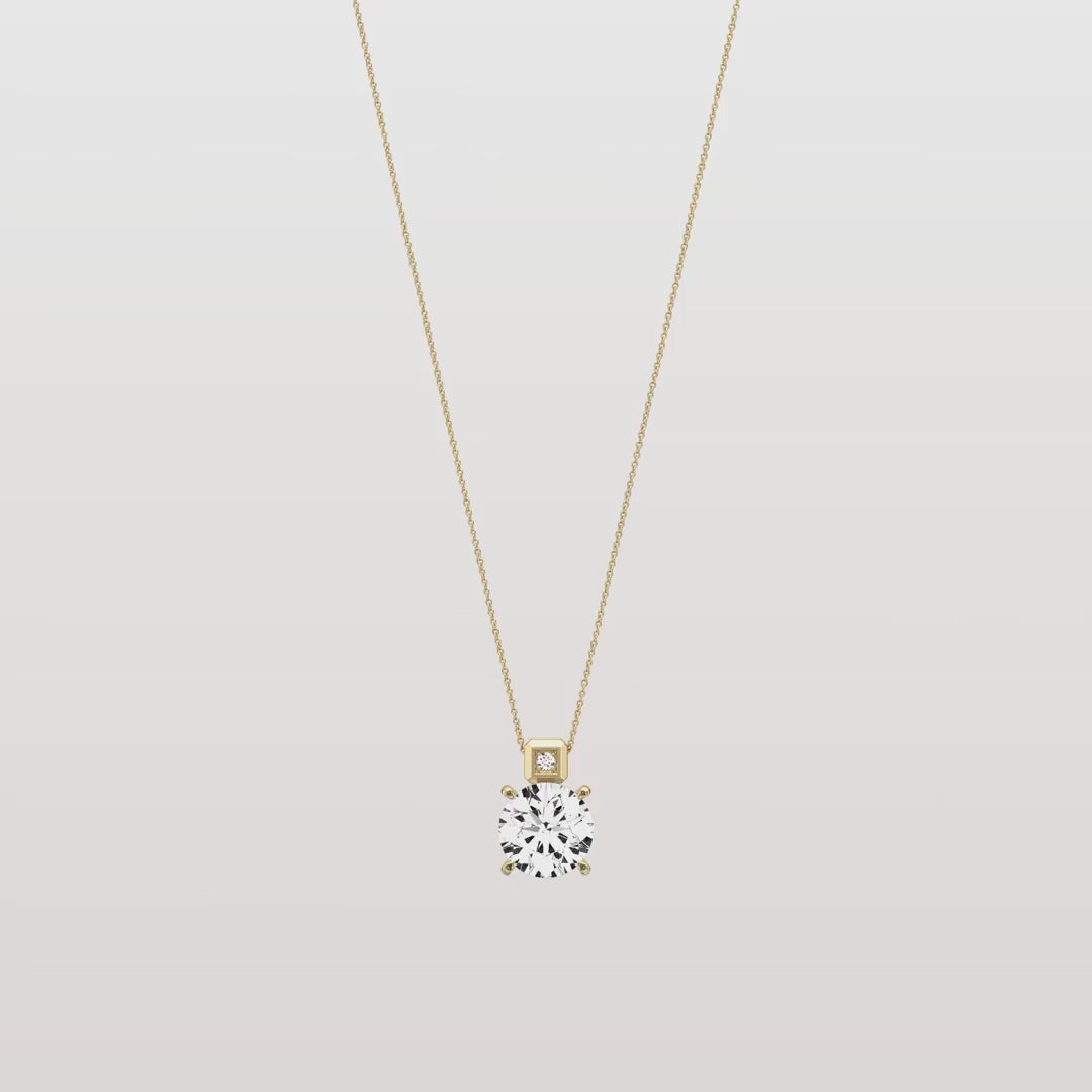 Unique Round Solitaire Diamond Pendant Necklace with Bezel Accent Bail | Everyday Solitaire Pendant Necklace