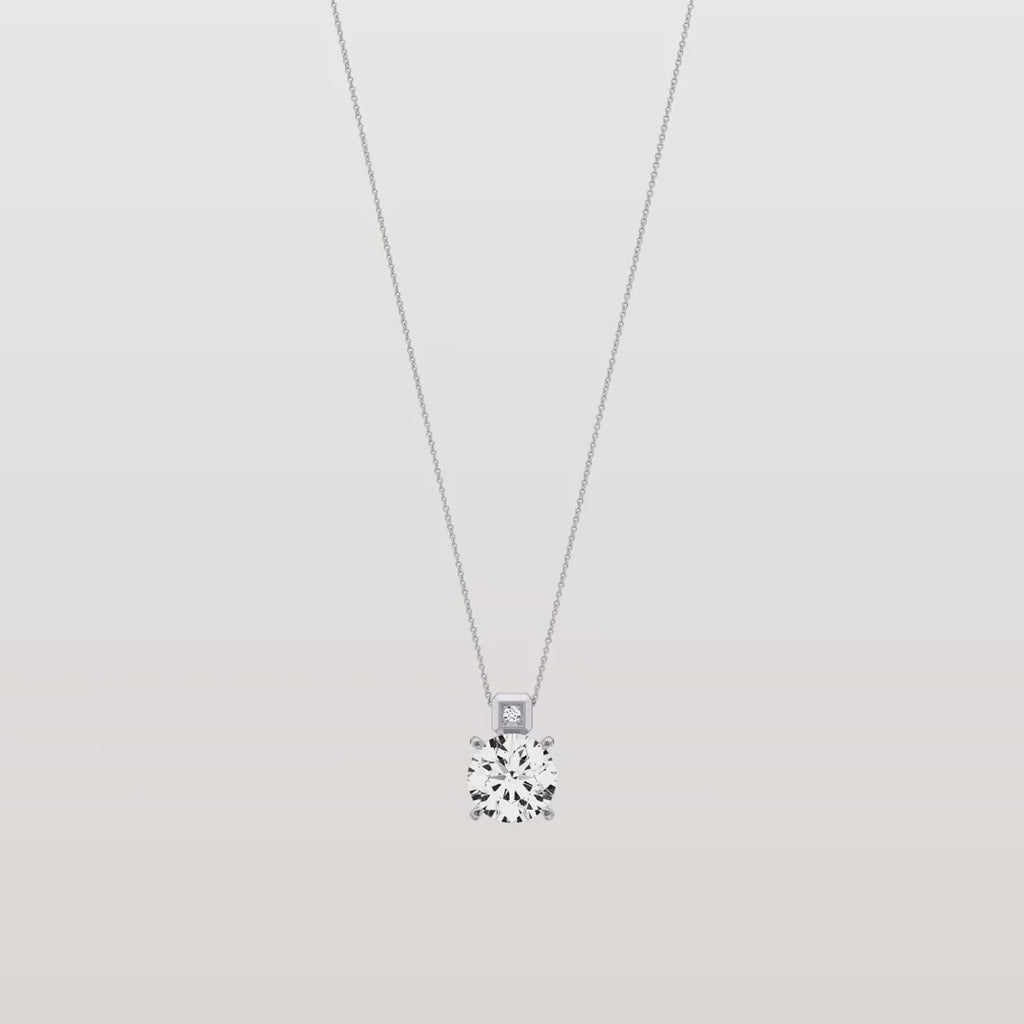 Unique Round Solitaire Diamond Pendant Necklace with Bezel Accent Bail | Everyday Solitaire Pendant Necklace