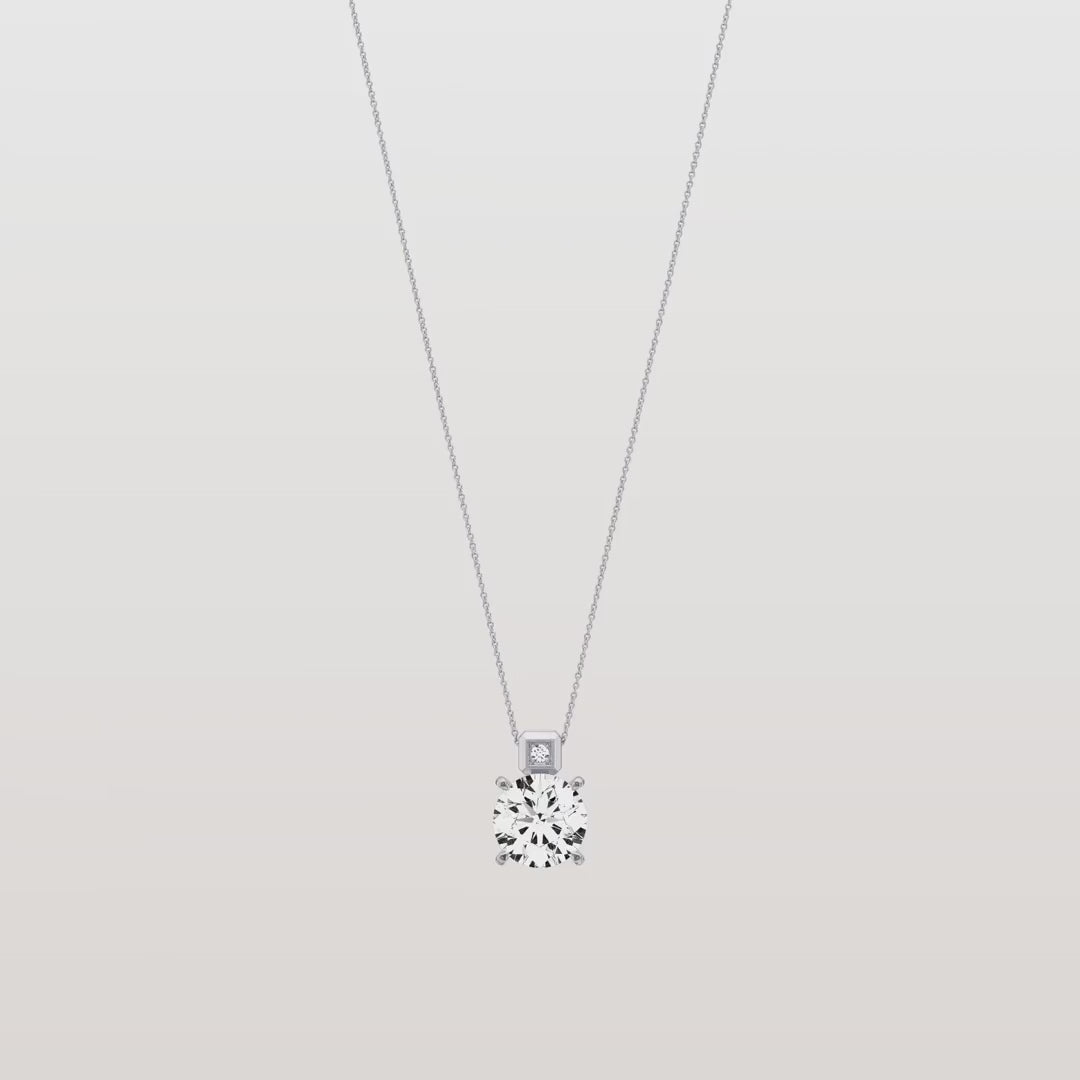 Unique Round Solitaire Diamond Pendant Necklace with Bezel Accent Bail | Everyday Solitaire Pendant Necklace