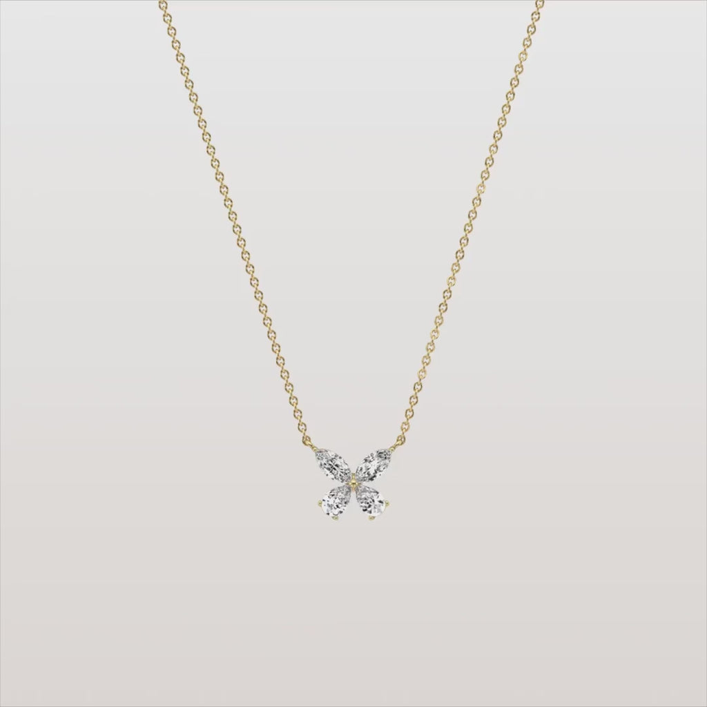 Delicate Marquise  Pear Diamond Butterfly Pendant Necklace | 14K Gold Elegant Jewelry For Women