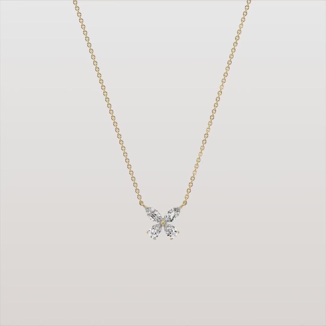 Delicate Marquise  Pear Diamond Butterfly Pendant Necklace | 14K Gold Elegant Jewelry For Women