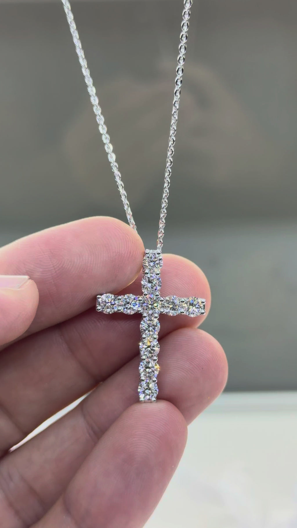 Round Diamond Shared-Prong Cross Pendant Necklace | Classic Solitaire Diamond Cross Pendent