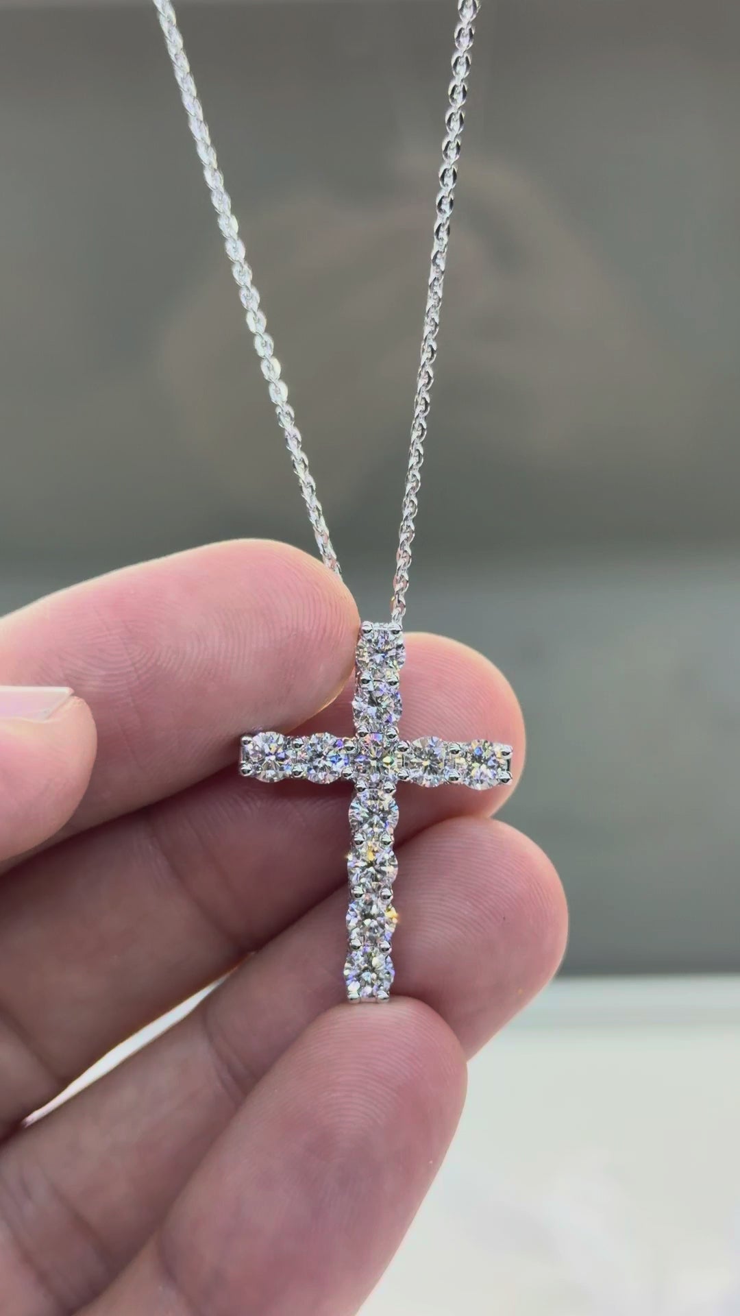 Round Diamond Shared-Prong Cross Pendant Necklace | Classic Solitaire Diamond Cross Pendent